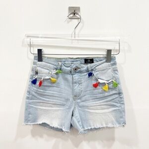 AG Girls Denim Shorts The Wander Raw Hem Embroider